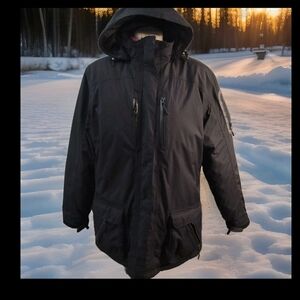 LANDS' END~ Women's  Black Removable Waterproof Hooded Long Jacket~ L